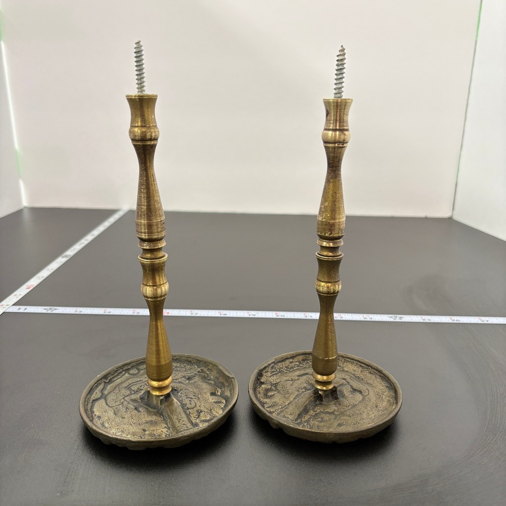 Vintage Brass Candlestick Holders 8.5in Gold Ornate Floral‎ Scroll N985 Pair (2)